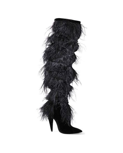 ysl feather over the knee boots.